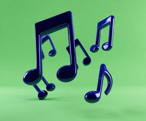 Vibrant Blue Musical Notes Dancing on a Bright Green Background Creating a Harmonious and Playful Atmosphere for Music Lovers and Creatives Alike