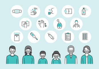 感染症対策のアイコンのセット