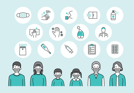 感染症対策のアイコンのセット