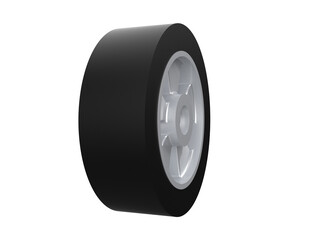 Isolated Heavy Duty Rubber Wheel and Silver Hub for Hand Pallet Jack, Jack Pump, Jigger, Forklift. High-Res 3D Render Spare Part. Essential Industrial Equipment Component on Transparent PNG Background