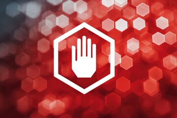 Forbidden hand icon on red bokeh background