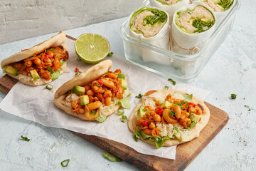 Salad wrap and bean tortilla