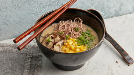 Ramen with corn and shiitake mushrooms