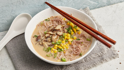 Ramen with corn and shiitake mushrooms