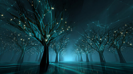 Dark, empty world Minimalistic virtual Futuristic reality with geometric shapes and floating structures, bright light source, floating, smooth gradient, Empty digital world with softly lit clean lines