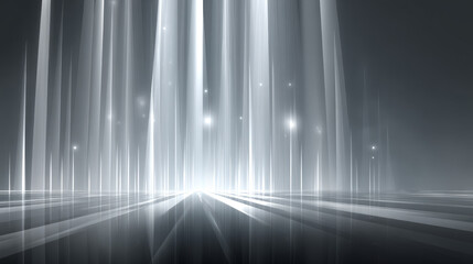 Dark, empty world Minimalistic virtual Futuristic reality with geometric shapes and floating structures, bright light source, floating, smooth gradient, Empty digital world with softly lit clean lines