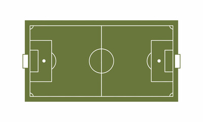 Top-down illustration of a green football pitch with white lines, goals, and field markings. © Ryan Rivaldo Vierra