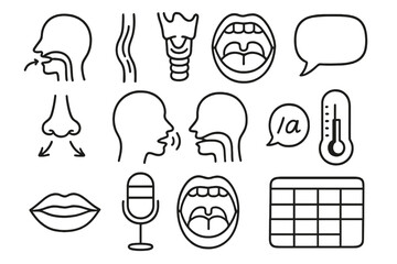 Throat Anatomy Doodles. Hand-drawn doodle illustration throat swallowing throat, esophagus, mouth, muscle, nerve, brain, syringe,