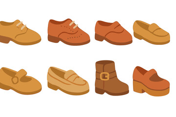 Vintage Children's Shoe Icons. Flat vector mini-illustrations vintage shoes in colors children's illustrations: classic leather