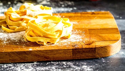 Fresh pasta on a wooden board