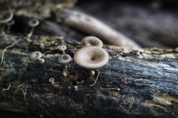 mushrooms grow wild on rotting tree trunks in tropical forests