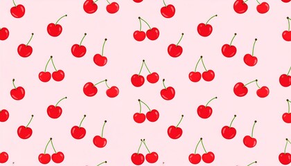 Red cherries on a pink background