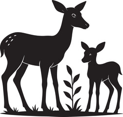 Deer Silhouette Vector  Mother and Fawn Wildlife Art Symbolizing Serenity Care & Nature Harmony