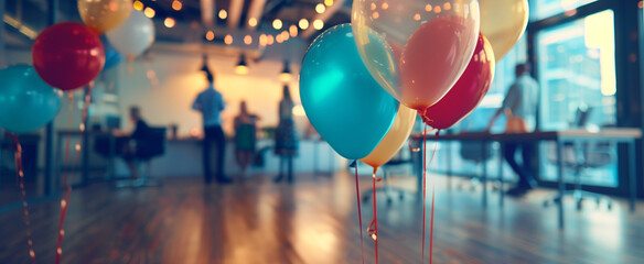 Office Party with Balloons and Blurred People