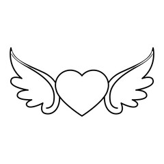 Angel wings icon vector. Heart with wings illustration sign. Valentines symbol or logo.