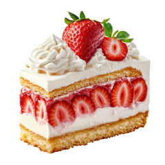 Delicious strawberry shortcake slice with fresh berries and whipped cream perfect for dessert lovers and sweet treat enthusiasts on transparent background