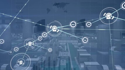Animation of profile icon network connecting with lines against data and manufacturing industry - Powered by Adobe