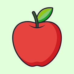 Vibrant Cartoon Apple with Leaf and Stem against a Light Green Background