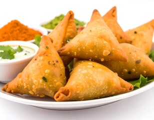 Crispy fried triangles with dips