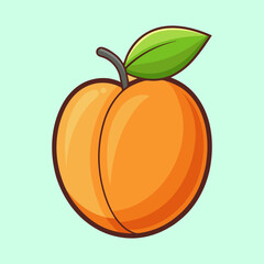 An adorable cartoon illustration of a juicy peach with a green leaf