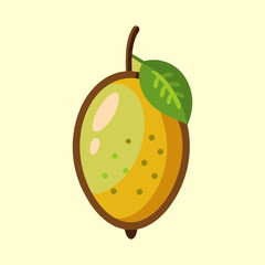 Illustration of a bright and cheerfully designed lemon with a single leaf