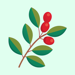 Stylized illustration of a branch with leaves and vibrant red berries