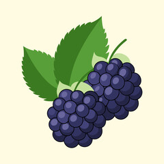 Fototapeta premium Vibrant Illustration of Two Ripe Blackberries with Green Leaves on Cream Background
