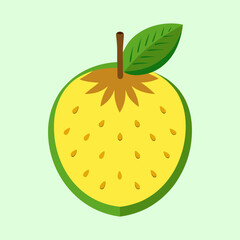 Stylized Fruit Illustration of a Yellow Apple with Leaf and Brown Stem