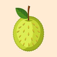 Stylized Soursop with Leaf and Stem on a Light Background