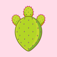 Stylized Cartoon Prickly Pear Cactus Illustration on a Pale Pink Background