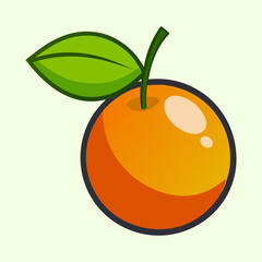 Stylized cartoon orange fruit with a leaf, simple and colorful illustration