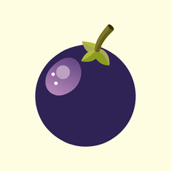 A digitally rendered jabuticaba fruit with stem and leaves on cream background