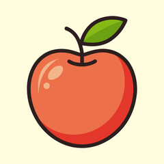 Cartoon illustration of a red apple with a green leaf, simple style