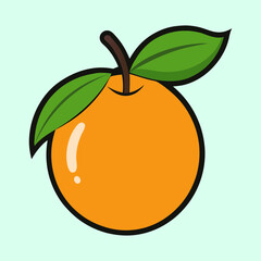 Stylized Orange Fruit with Leaves and Stem on a Pale Background