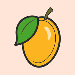 Stylized mango with green leaf in a graphic design illustration