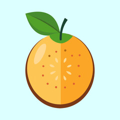 Stylized cartoon illustration of a ripe and juicy orange with leaf