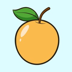 Cartoon Orange Illustration with Green Leaf on a Light Blue Background