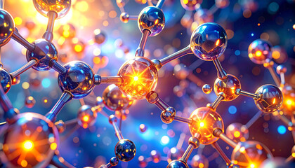 Molecular Structure in Neon: A captivating image presents a complex, glowing molecular structure, with atoms interconnected, radiating a brilliant neon light.