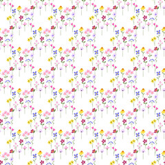 Seamless floral pattern minimalist repeating background with watercolor flowers. Fabric wallpaper print texture. Perfectly for backdrop, wrapped paper, linen.