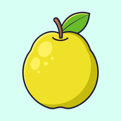 Bright Yellow Apple Illustration with Leaf on a Light Blue Background