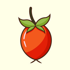 Cartoon illustration of a red persimmon fruit with green leaves on top