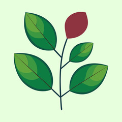 Illustration of a plant branch with green leaves and one red leaf