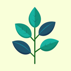 Stylized sprig of leaves in shades of teal and blue with vector art