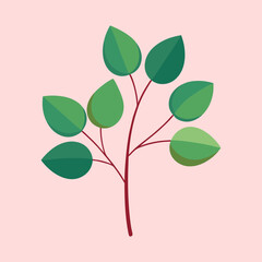 Obraz premium Illustration of a vibrant green leafy branch against a light pink background