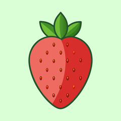 Illustration of a delightful strawberry with seeds and green leaves on top