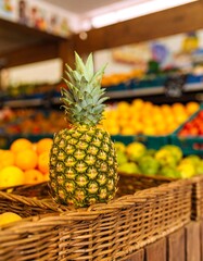 Fresh pineapple in a produce section