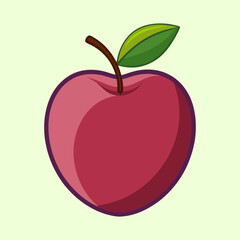 Cartoon image of an apple with a leaf and stem on light green background