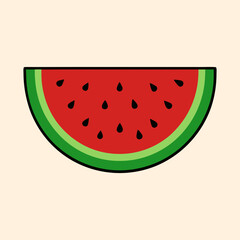 Minimalist Watermelon Slice Vector Illustration with Black Seeds on a Cream Background