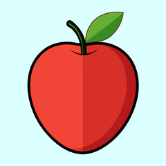 Stylized Red Apple with a Leaf and Stem on a Light Blue Background