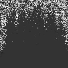 Flying latin letters. White chalk  scattered